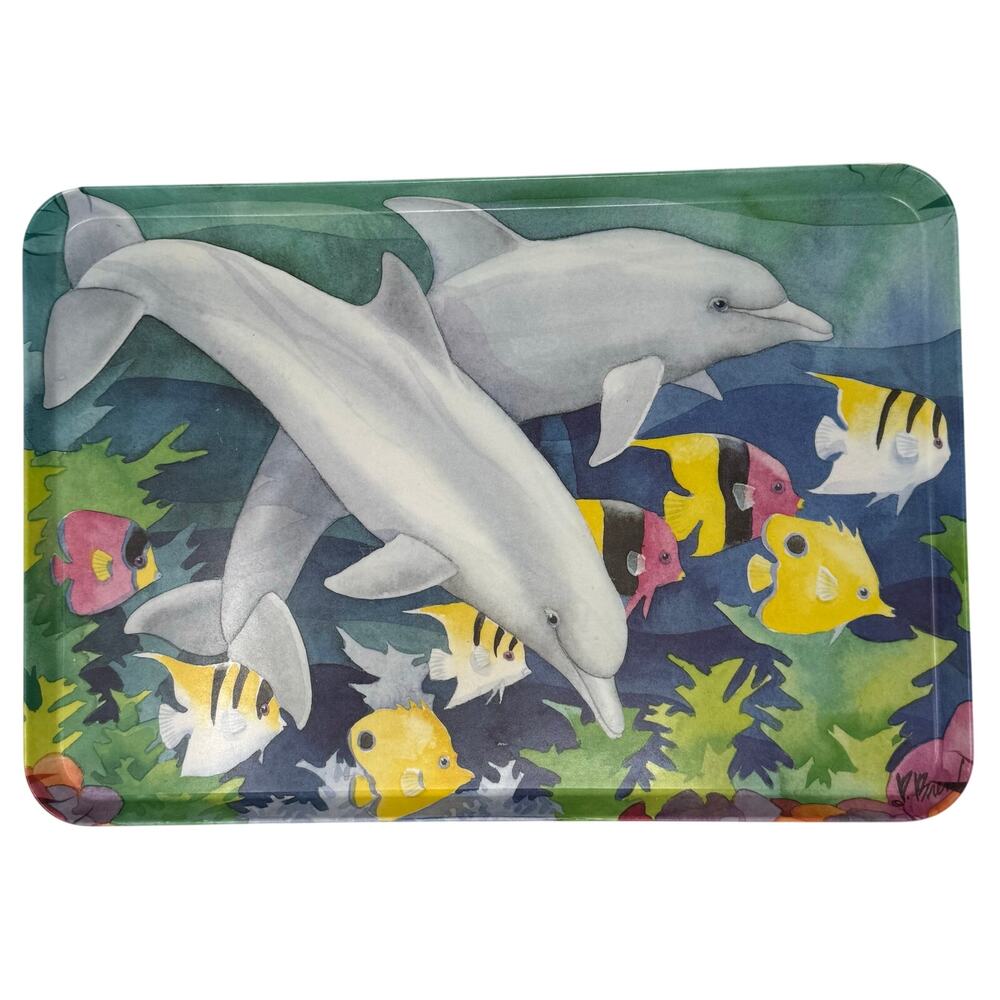 Vintage 90s Dolphin Fish Serving Tray Platter Keller Charles Italy 18.5"